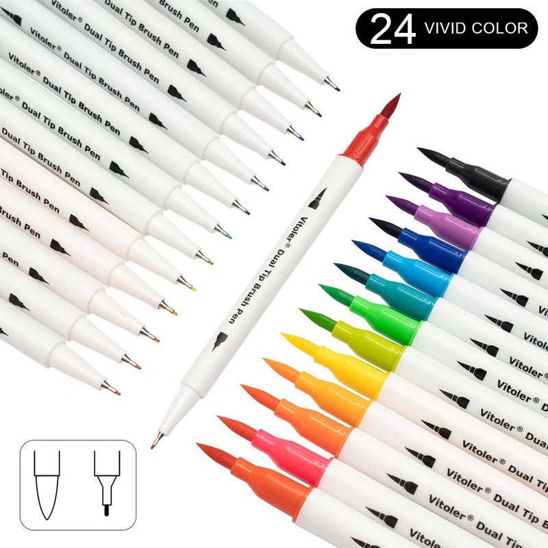Vitoler Colored Markers Dual Tip Brush Pens,Fine Tip Markers & Fine Point Art Pens for Adult Coloring Drawing Planner Art Craft Supplies (24 Brush Pens Set) - Image 2